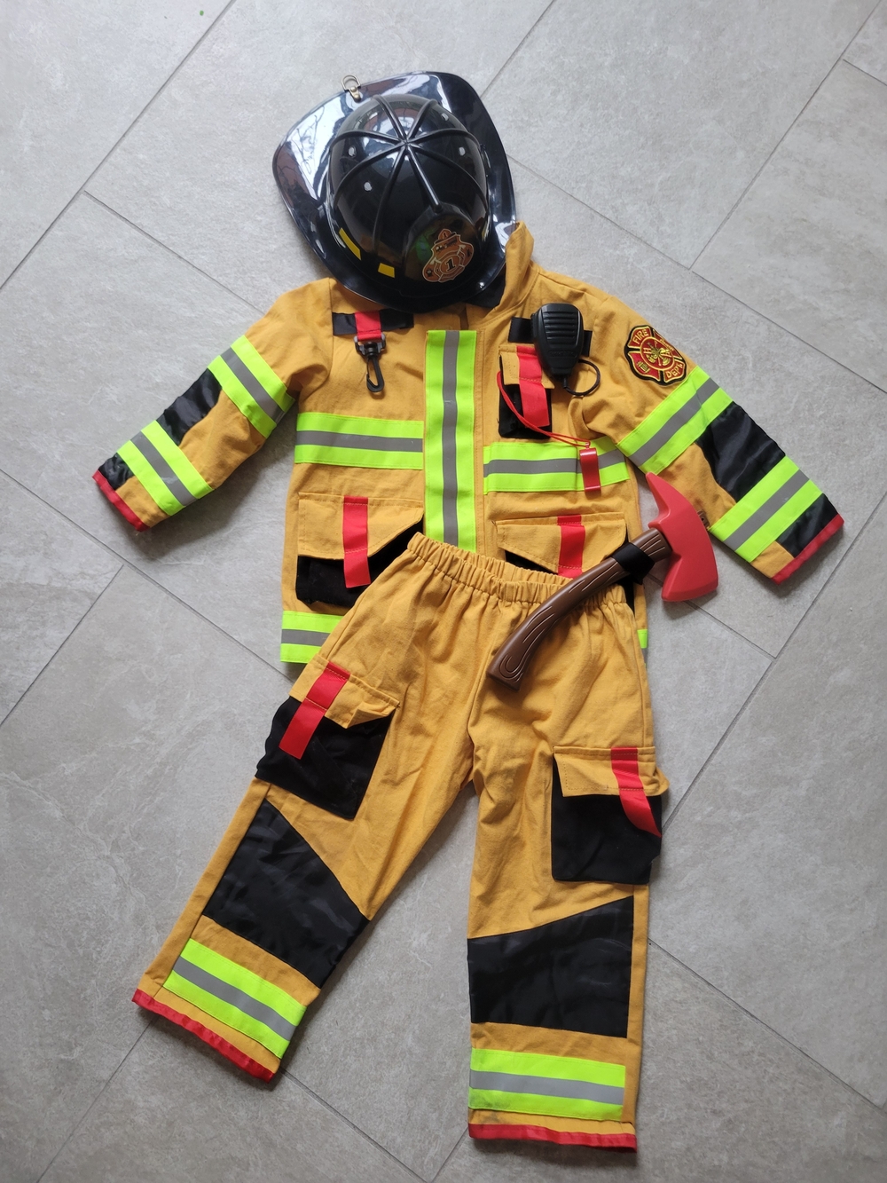Kids Yellow Firefighter Dress-Up Set with Helmet and Axe